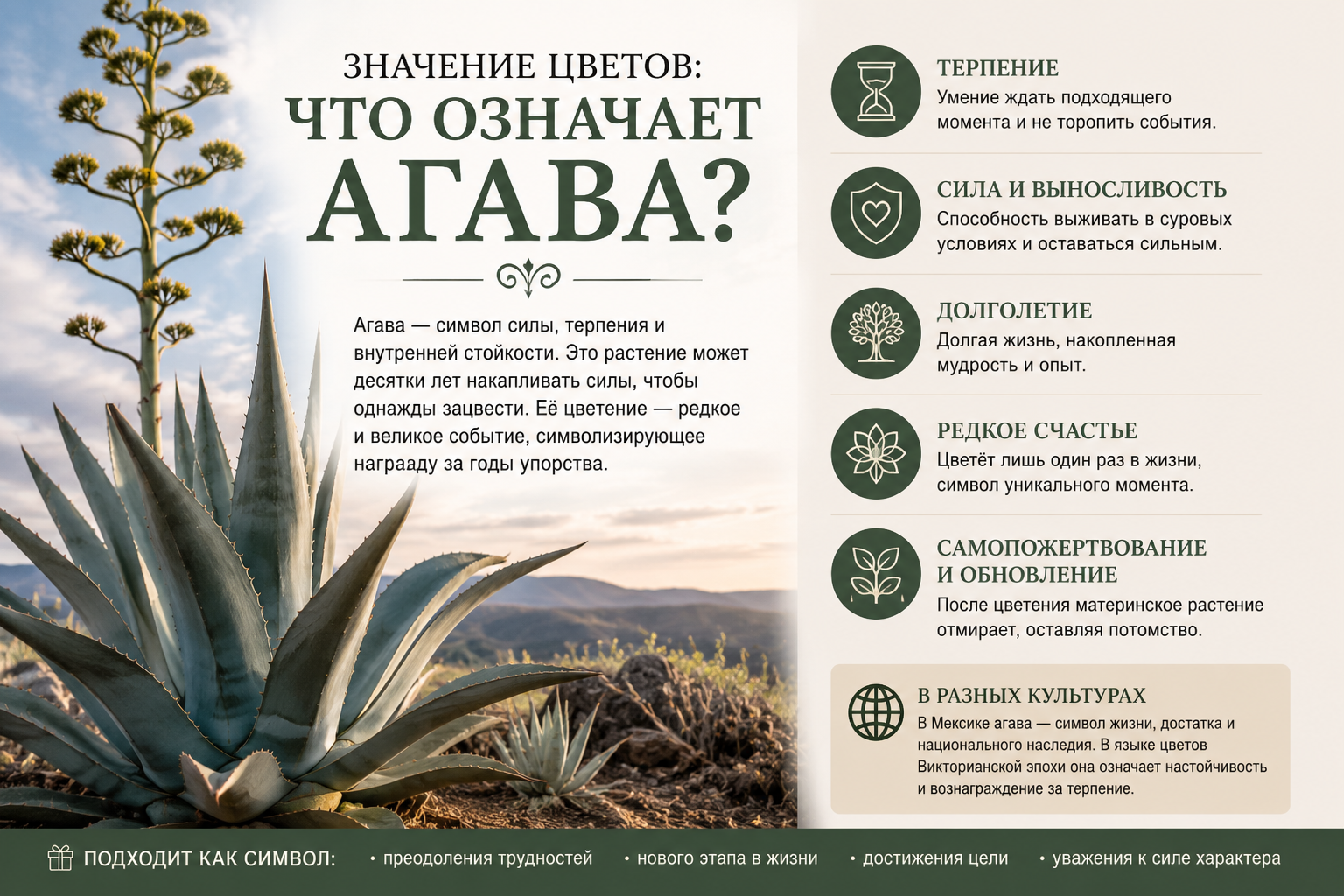 Величественная агава в пустынном ландшафте — премиальная ботаническая иллюстрация